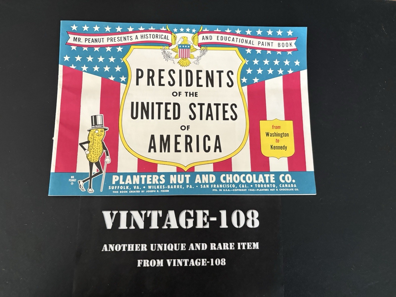 1960’s Planters Peanut Booklet Presidents of the US Mr. Peanut Paint Book Nice