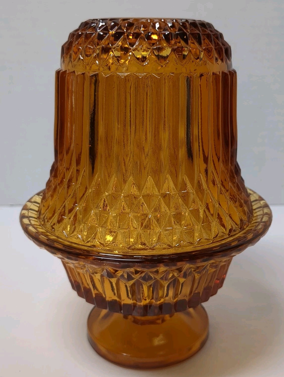 VTG Indiana Glass Diamond Point Fairy Lamp Amber 2 Piece Vintage Mid-Century EUC VTG Indiana Glass Diamond Point Fairy Lamp Amber 2 Piece Vintage Mid-Century EUC