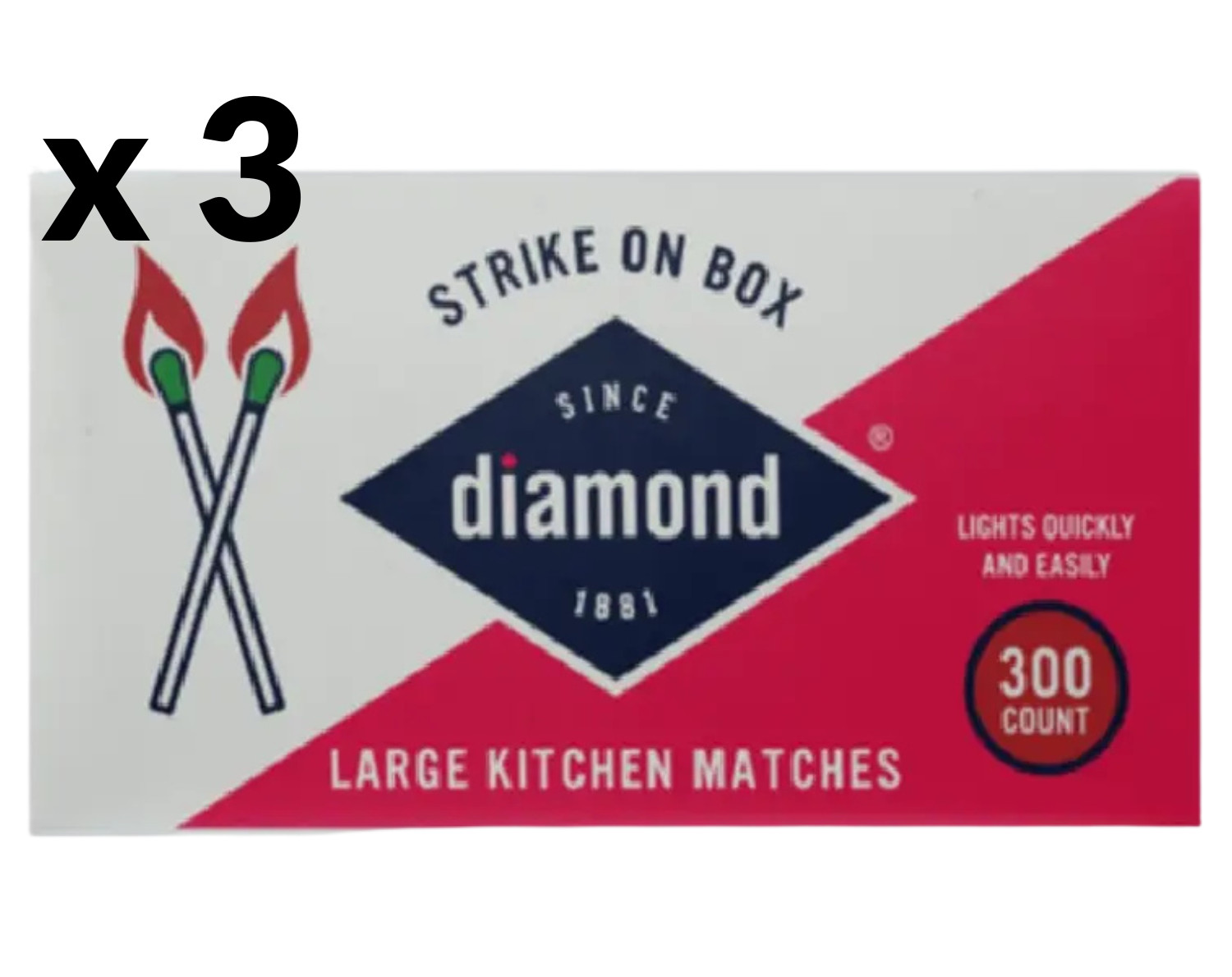 3 pack Diamond Greenlight Strike on Box Wooden Matches Kitchen 900 Ct, 3 pack Diamond Greenlight Strike on Box Wooden Matches Kitchen 900 Ct,