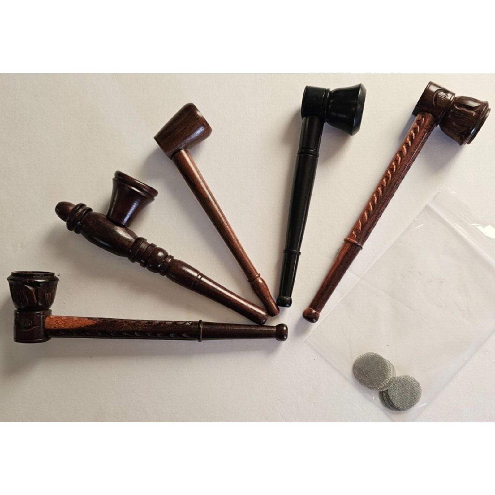 5” Rosewood Smoking Pipe- Lot of 5 - Quality Wood HANDMADE w/ Screens 