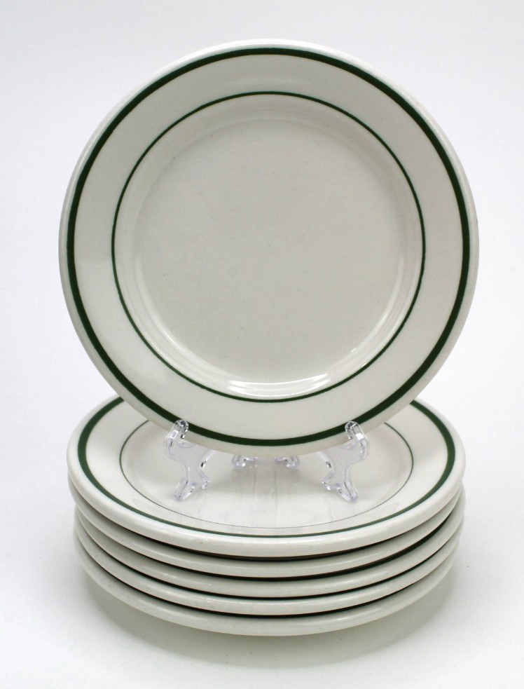 Buffalo China Niagara Green Stripe Bread/Dessert Plates 6.25