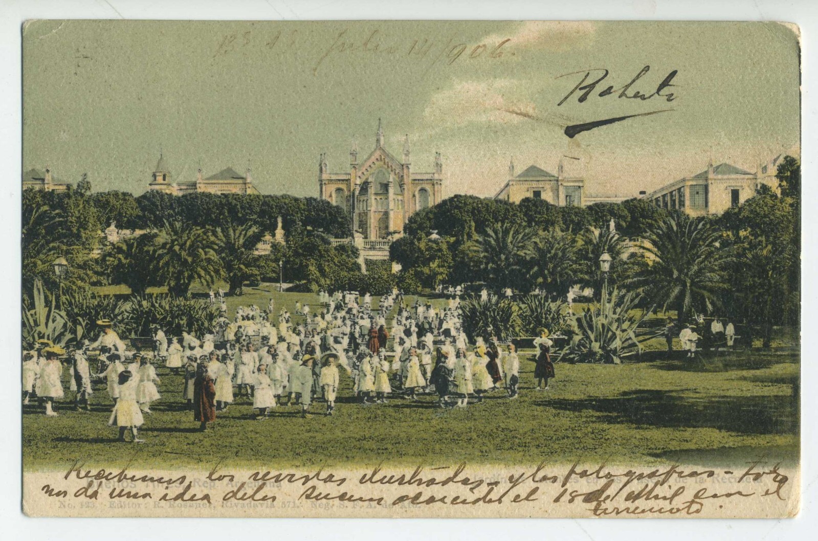 Argentina Buenos Aires Jardin de Infantes Paseos de la Recoleta Postcard 1906 A3