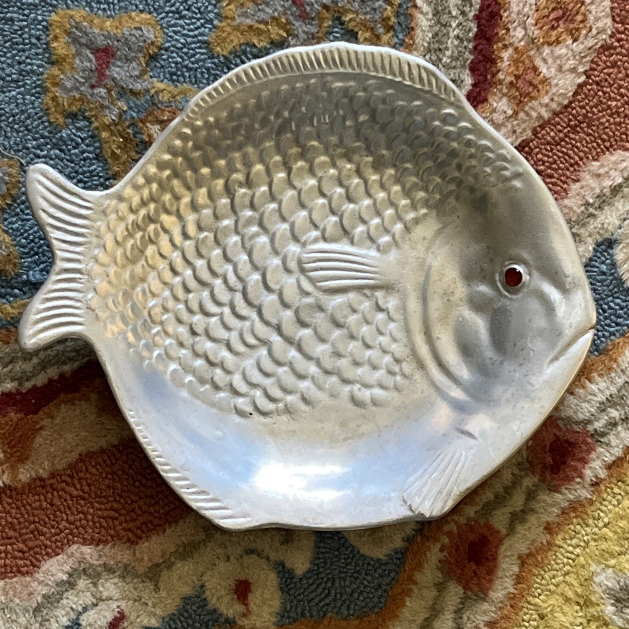 Vintage 1976 Arthur Court Aluminum Fish Platter Featuring Red Carnelian Eye