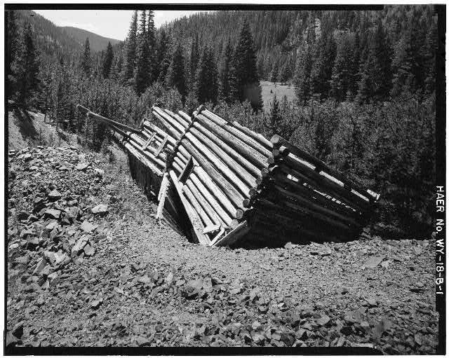 1. VIEW NORTHEAST CORNER LOG MILL - Cliff Mine, Log Mill, Centennial Ridge,