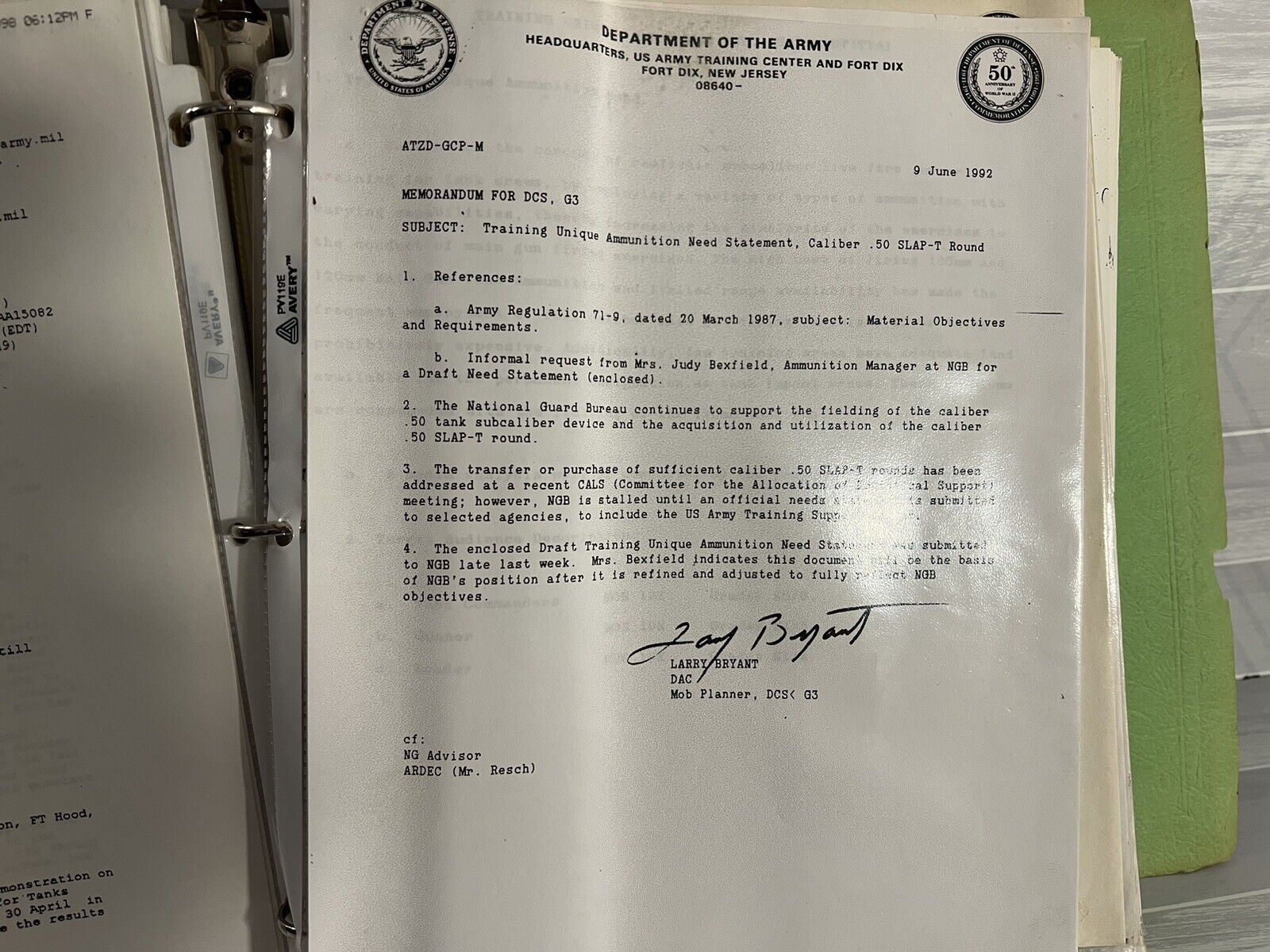 department of the army training Letters/ Documents