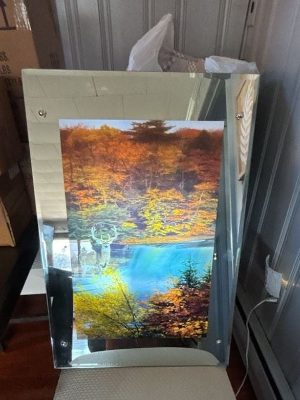 Vintage Motion Light Up Waterfall and Deer Scene Mirrored Wall Art with Sound