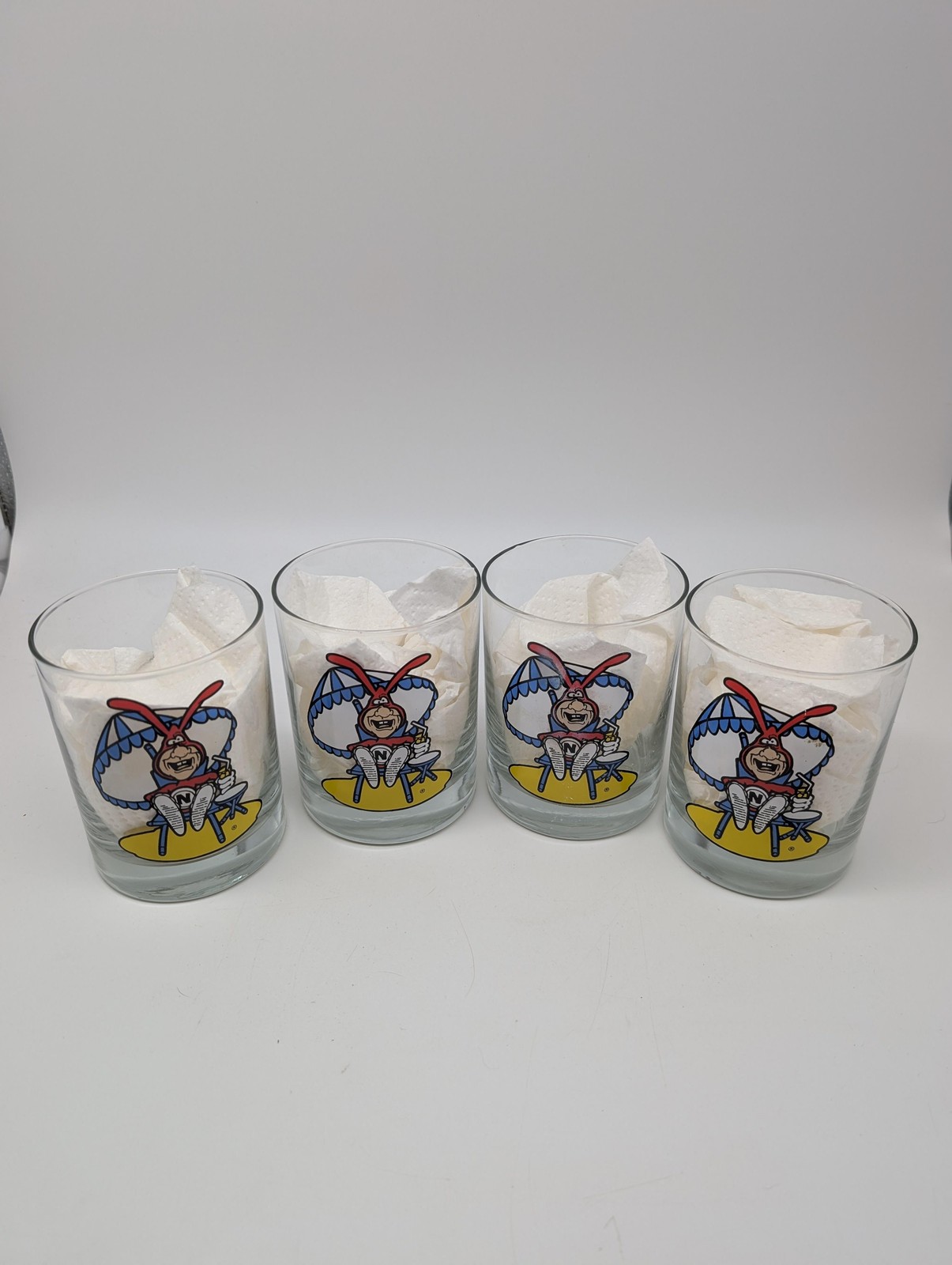 Vintage Domino's Pizza Avoid The Noid Promo Glasses Tumblers Set Of 4 Multicolor
