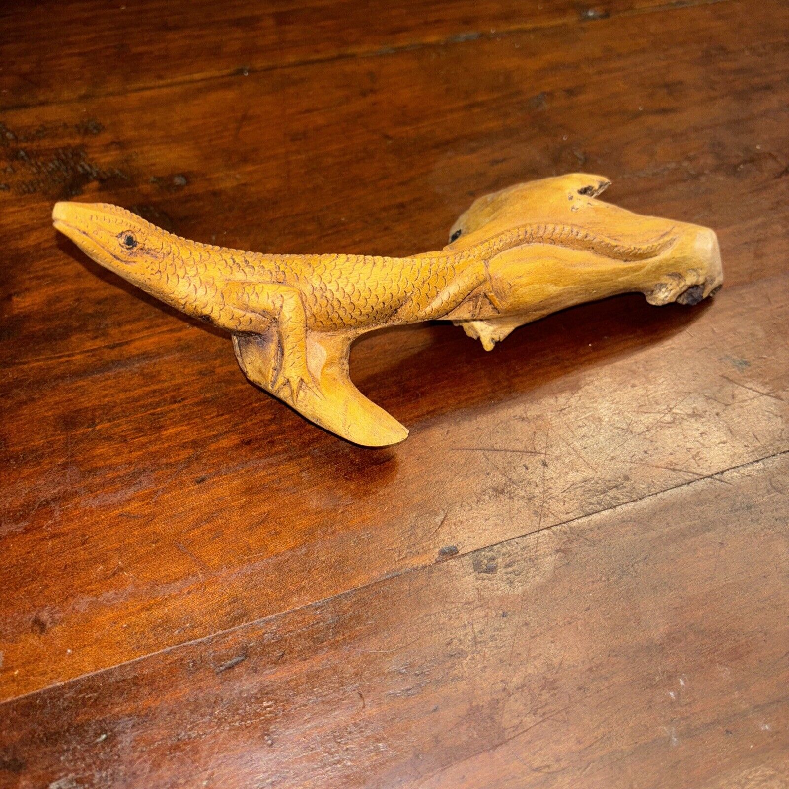 Hand Carved Wooden Lizard 9” Long