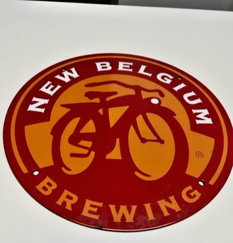 New Belgium Brewing Porcelin Sign Fat Tire Logo-Heavy Duty Round 12 New Belgium Brewing Porcelin Sign Fat Tire Logo-Heavy Duty Round 12