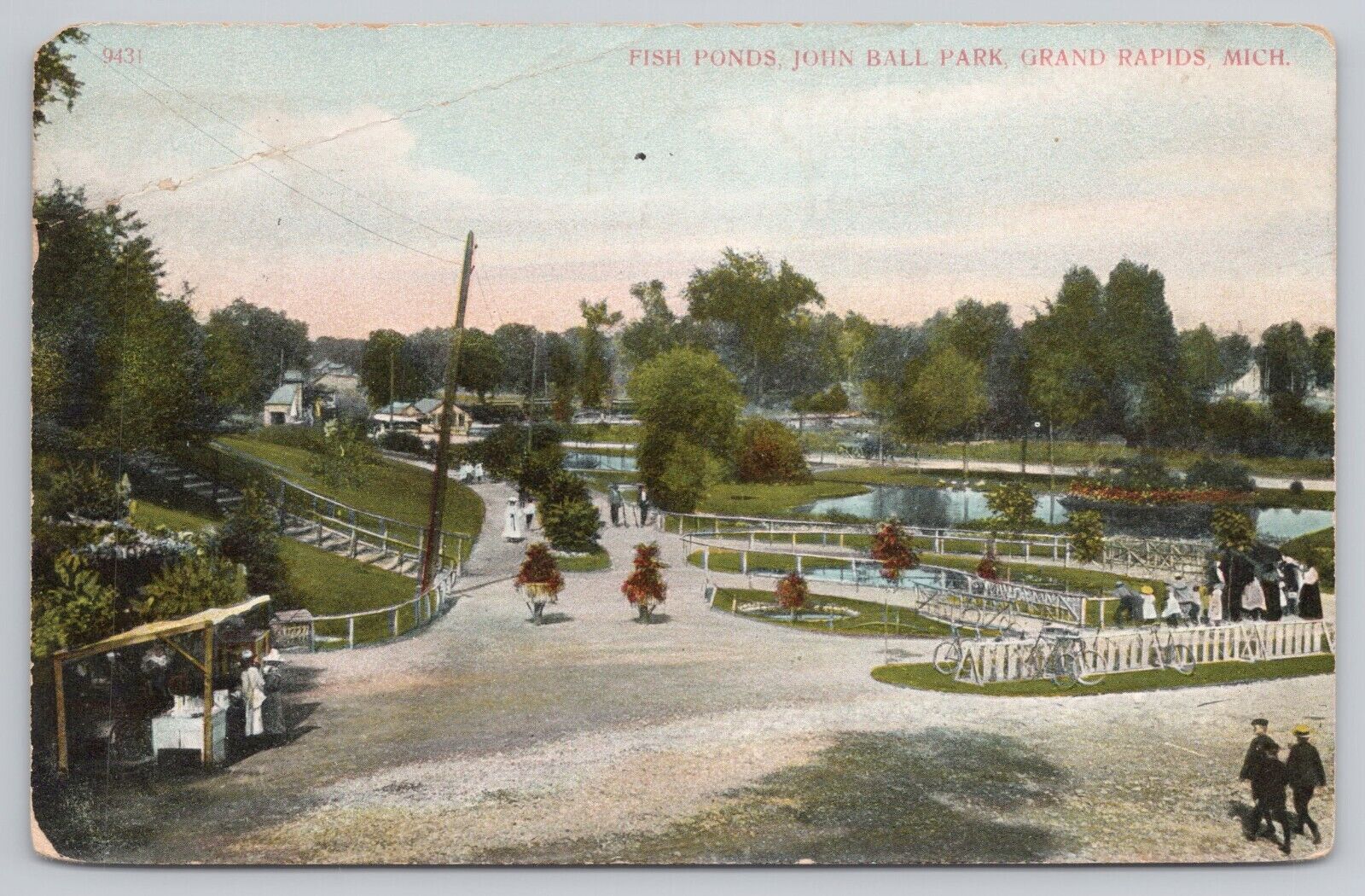 Postcard Fish Ponds, John Ball Park, Grand Rapids Michigan Vintage PM 1909