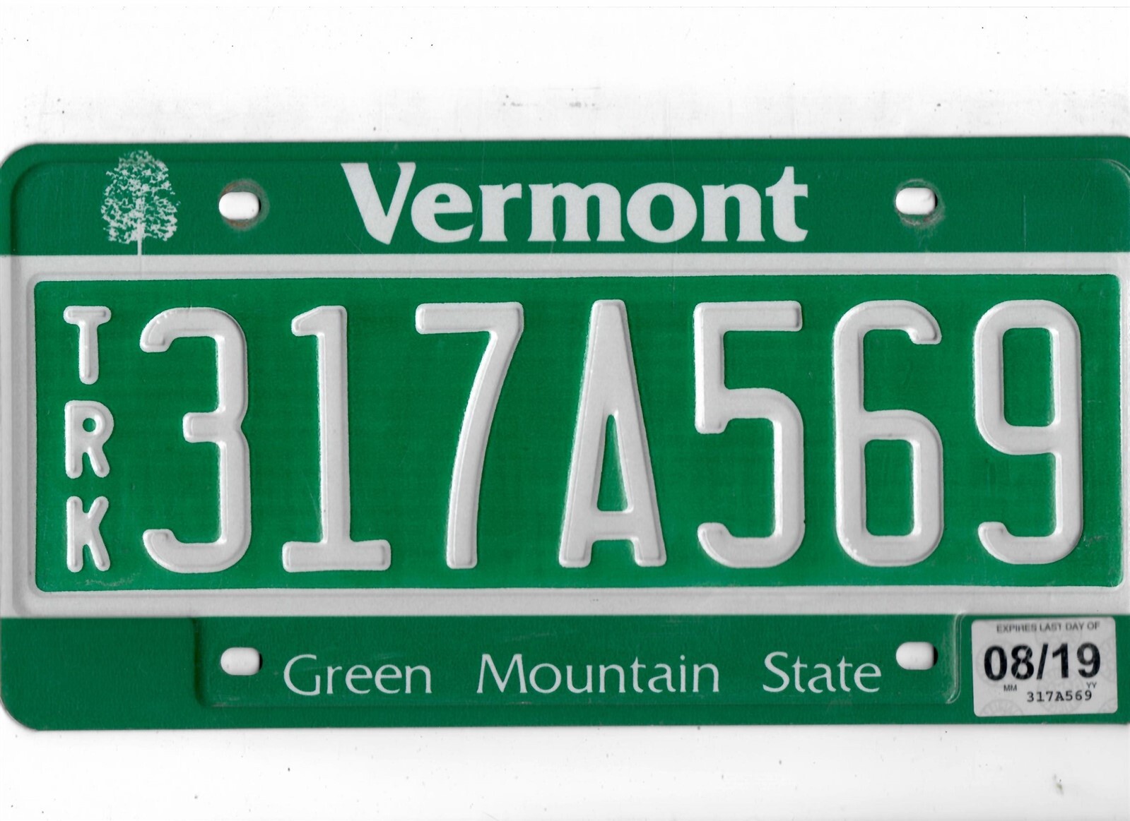 VERMONT 2019 license plate \