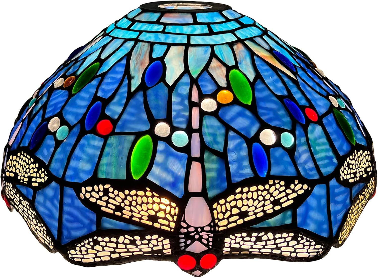 Tiffany Lamp Shade Blue Dragonfly Stained Glass 12 Inches Wide