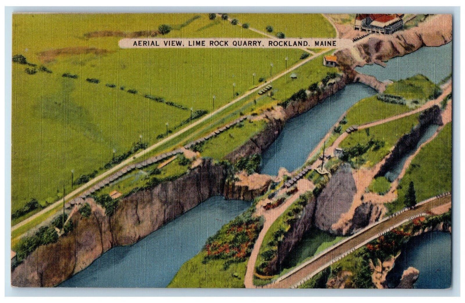 c1940's Aerial View Lime Rock Quarry Rockland Maine ME Vintage Postcard