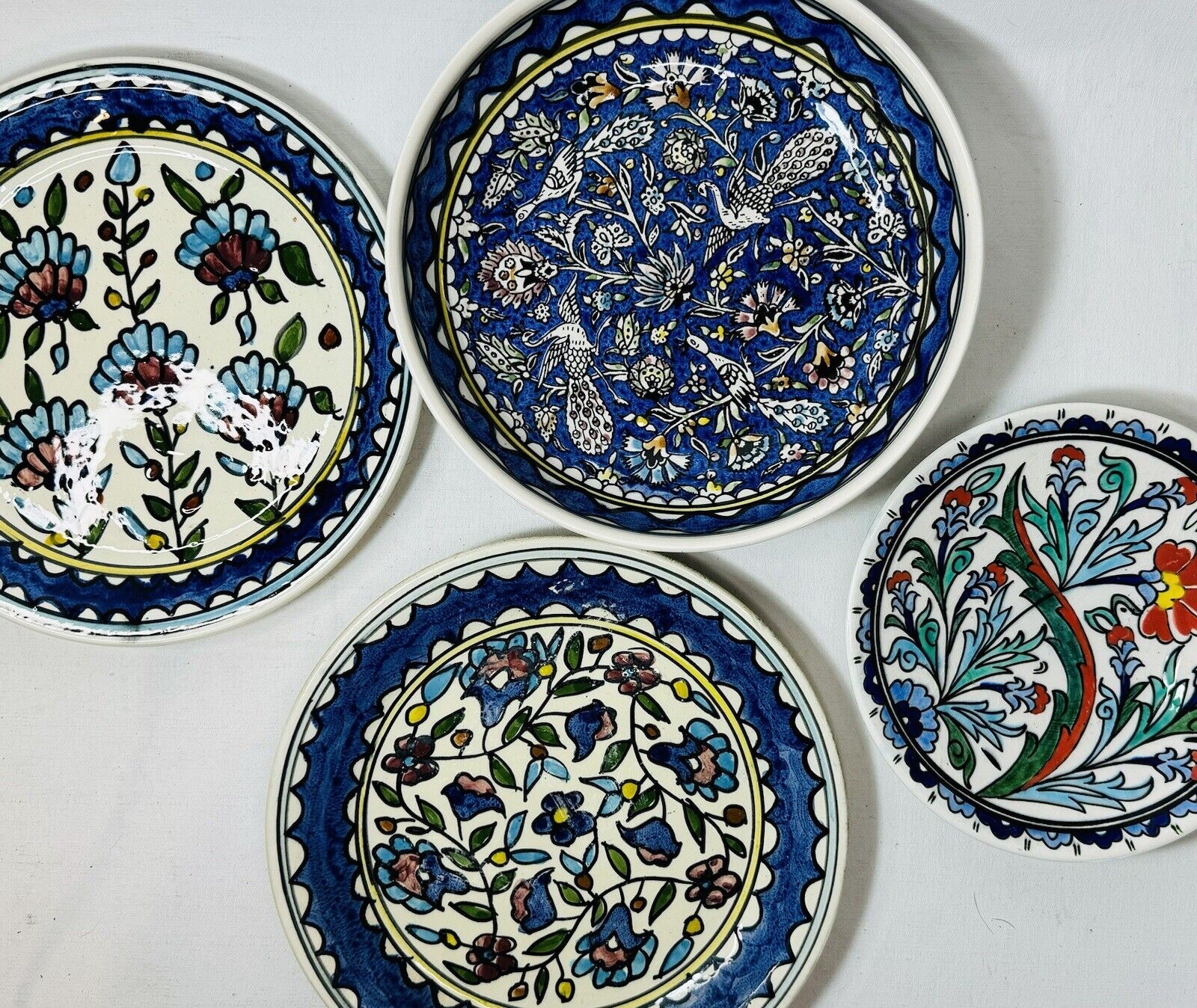 4 VINTAGE decorative ceramic hand painted Wall plates Italy Mexico Jerusalem