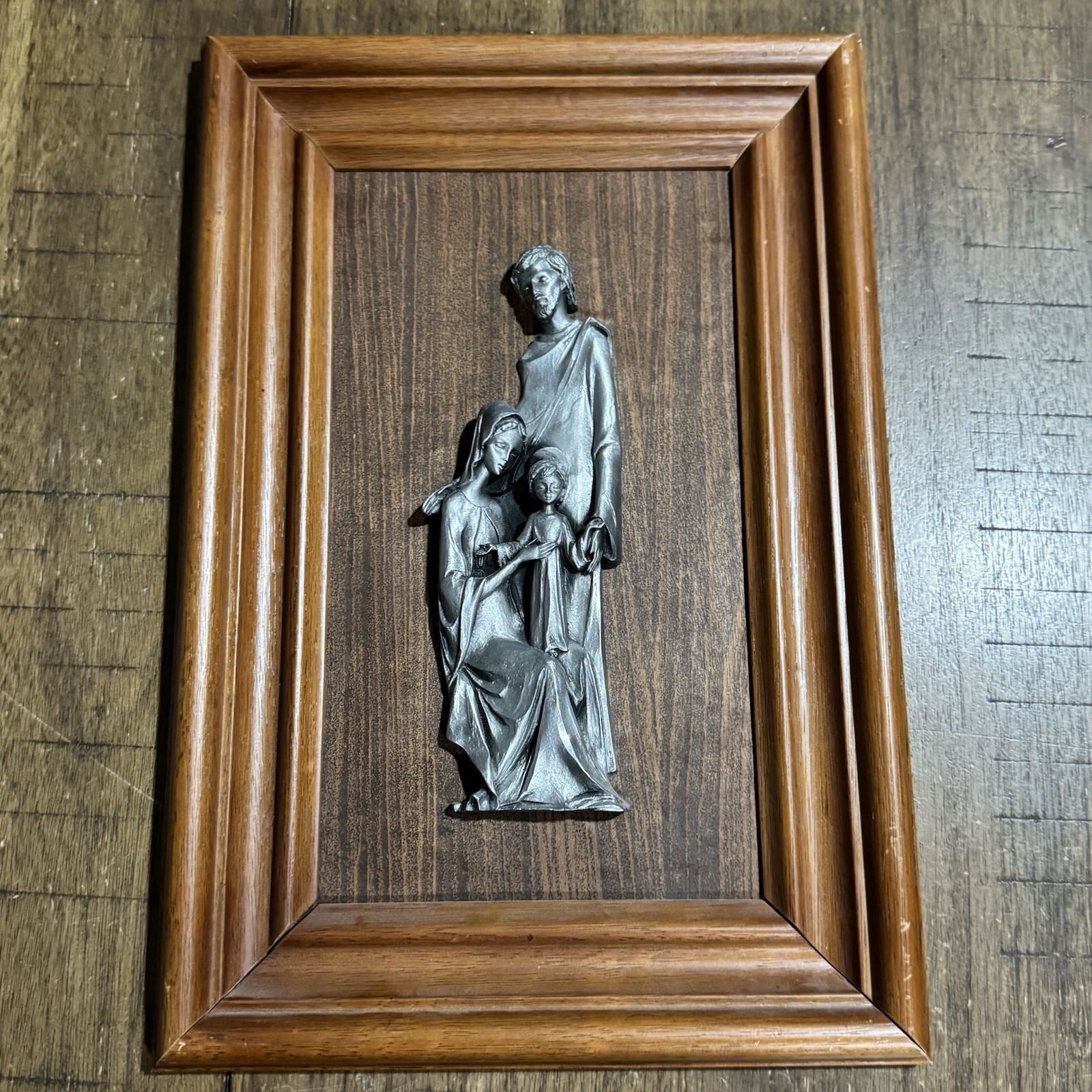 Vtg Peltro Cesellato A Mano Italy Wall Hanging Pewter Baby Jesus Mary Joseph 3D