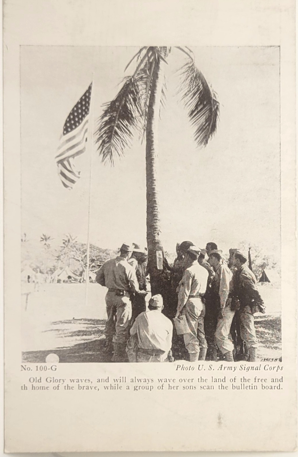 Old Glory Flag Soldiers Scan the Bulletin Board WWII Postcard D67