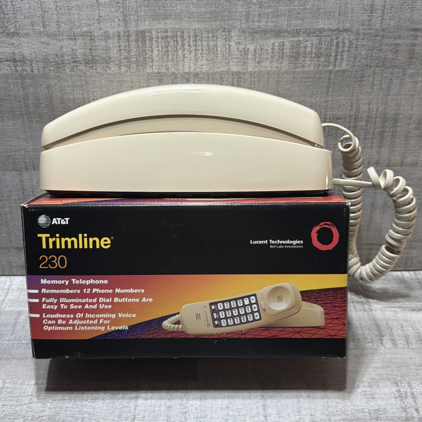 Vintage AT&T 230 Push Button Phone Trimline Ivory Wall Desk Décor With Box
