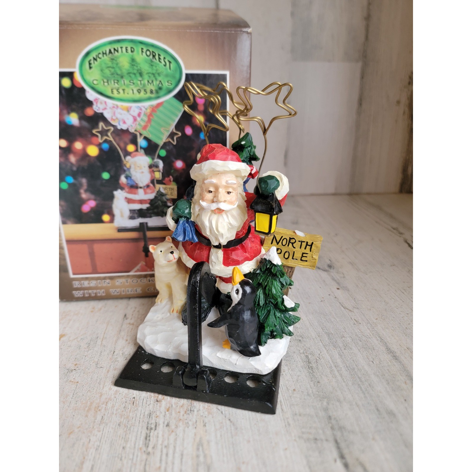 Enchanted Forest Santa Claus heavy resin stocking hanger Xmas home decor