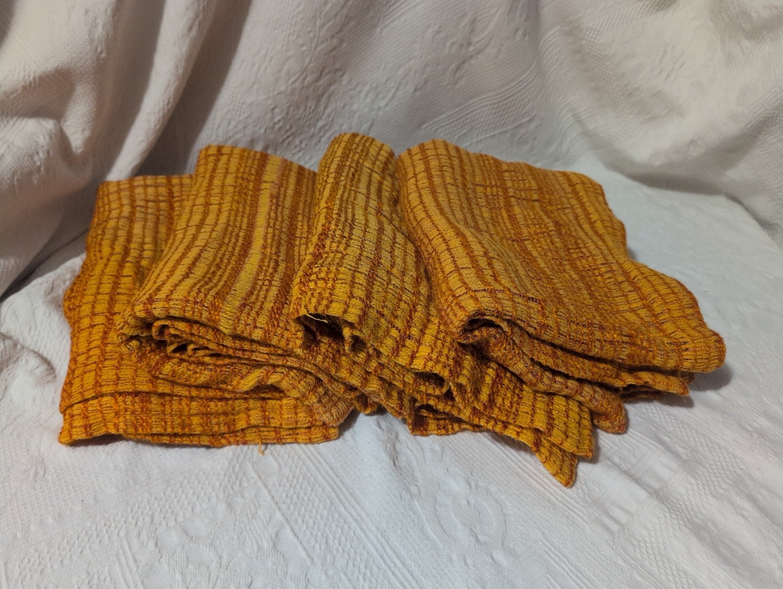 Vtg 4 Sears Orange Open Weave Curtain Panels  2  36