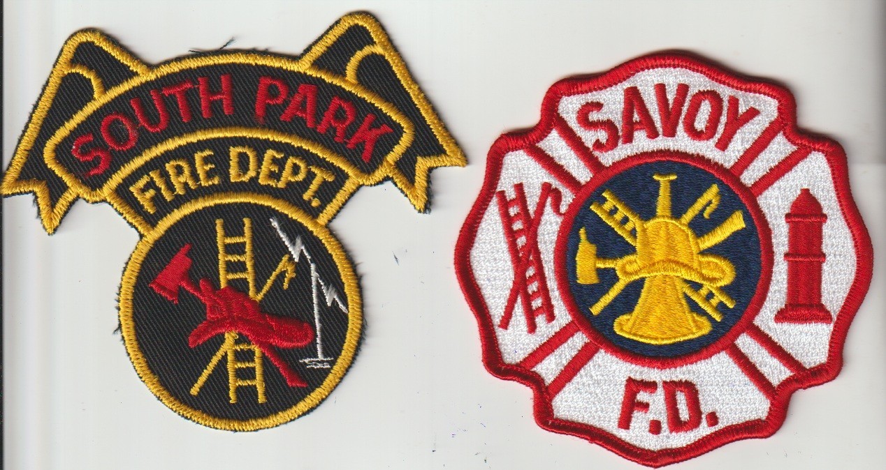 South Park & Savoy Illinois Fire Department patches shipped from Australia