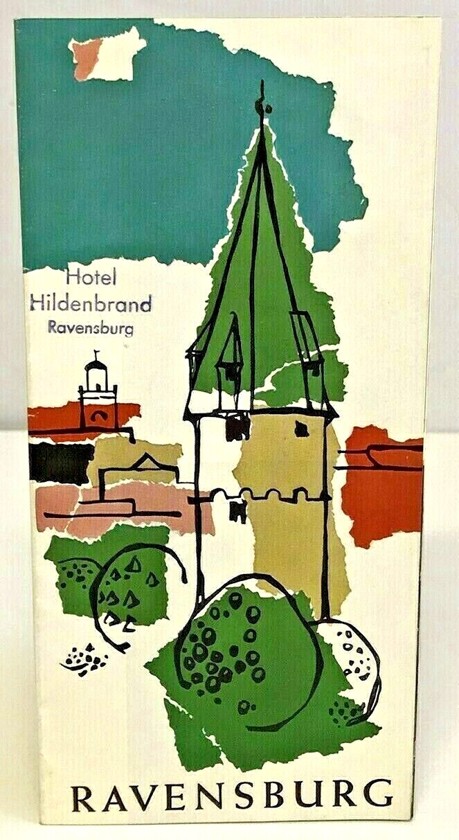 Vintage Ravensburg Germany Travel Tourist Brochure Map Stamped Hotel Hildenbrand