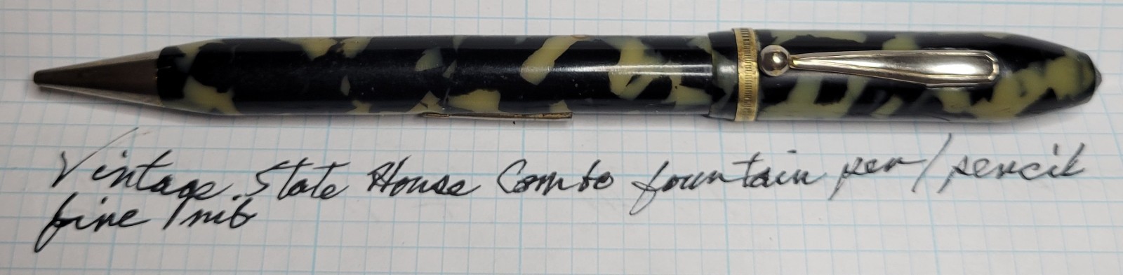 Vintage Unbranded  (State House?) Combo Fountain Pen/Pencil Fine Nib Black/Tan