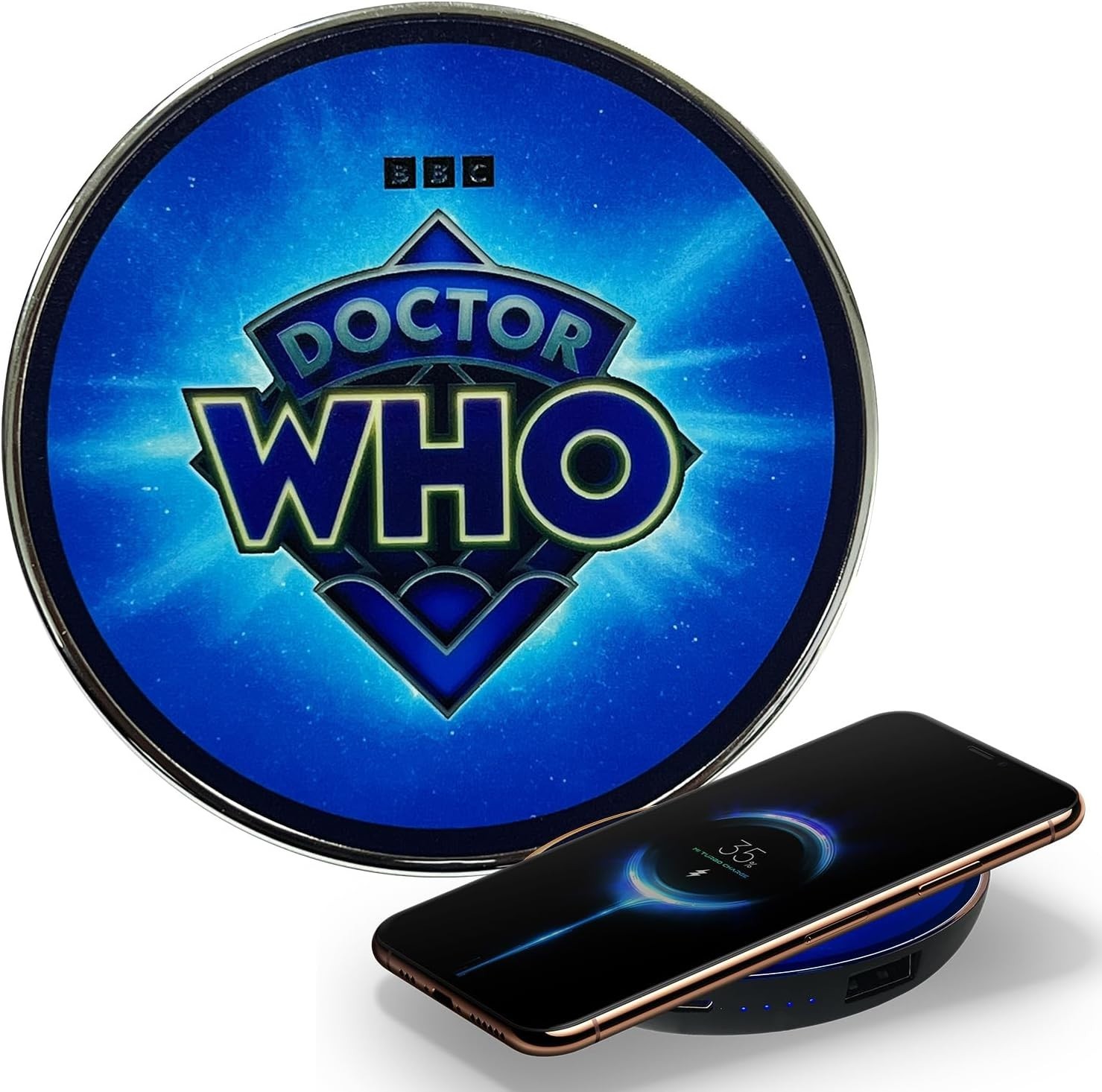 Doctor Who 60th Logo Illuminating Wireless Charger W/ Built-in Backup Battery Pk Doctor Who 60th Logo Illuminating Wireless Charger W/ Built-in Backup Battery Pk