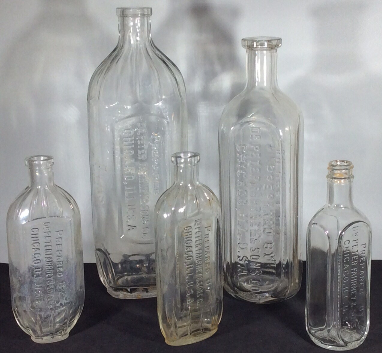 Vintage Dr Peter Fahrney & Sons Medicine Bottle Lot Of 5 Chicago Embossed 6”-10”