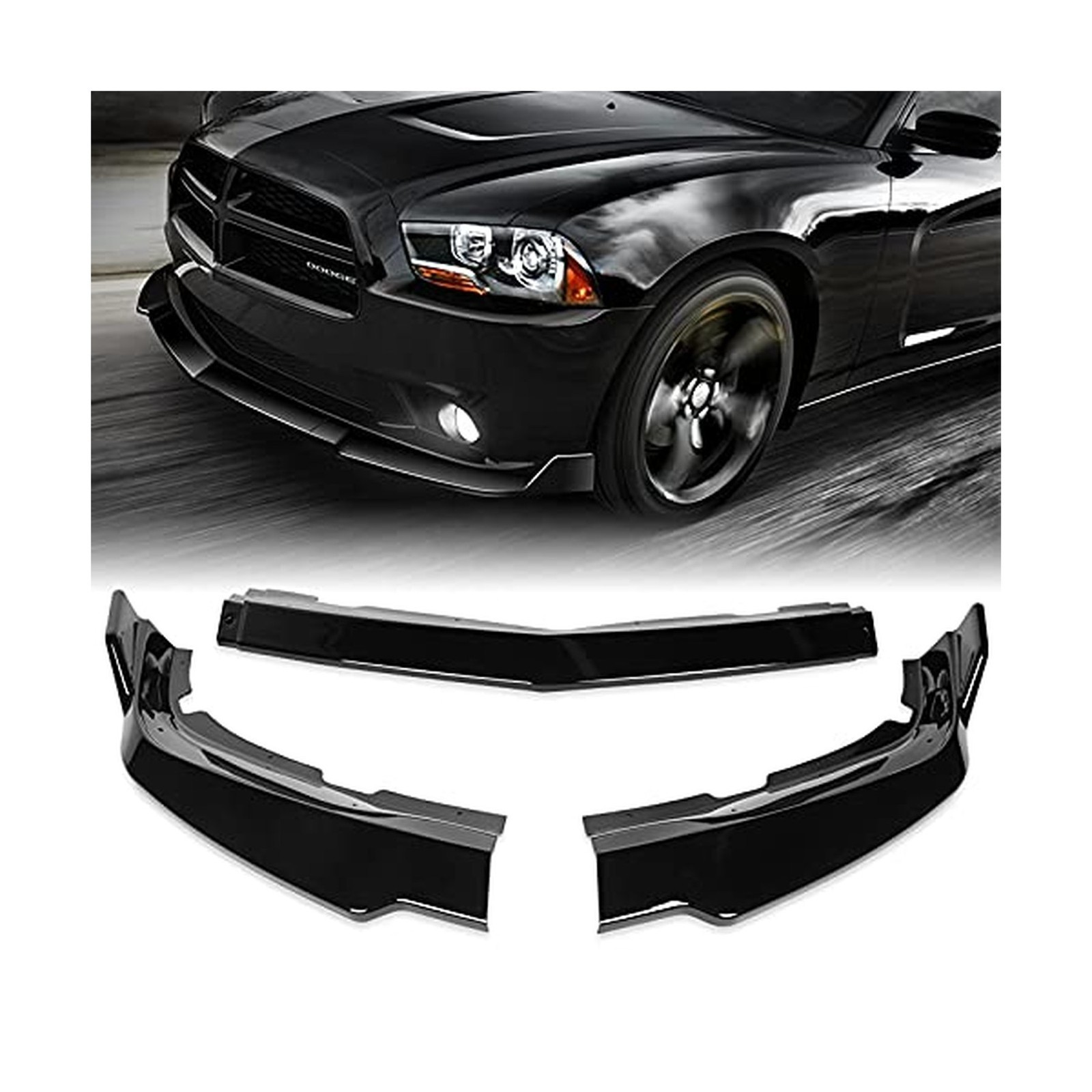 Front Bumper Lip Spoiler - Fit For Dodge Charger 2011-14, Glossy Black