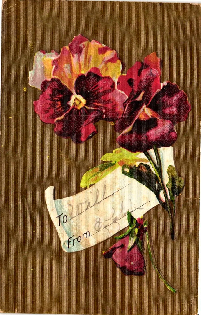 Vintage Postcard- 165-4. Embossed red flowers. Posted 1911