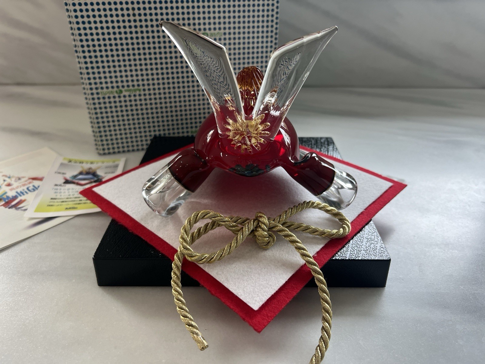 Glass Samurai Helmet with Stand and Ribbon from Multi Glass Japan