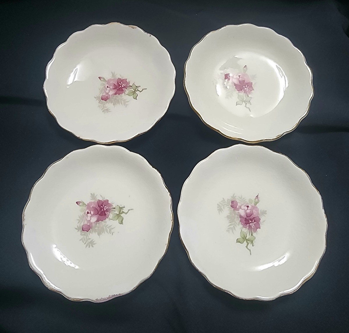 Antique Pink Cabbage Rose Darker Pink Floral Butter Pats Set of 4