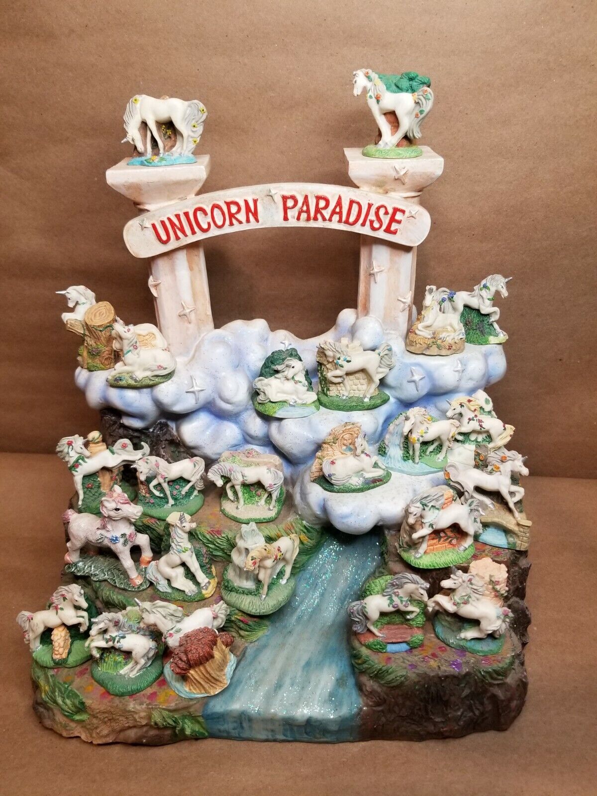 Unicorn Paradise Water Float Hand Crafted with 24 Miniature Unicorns Porcelain