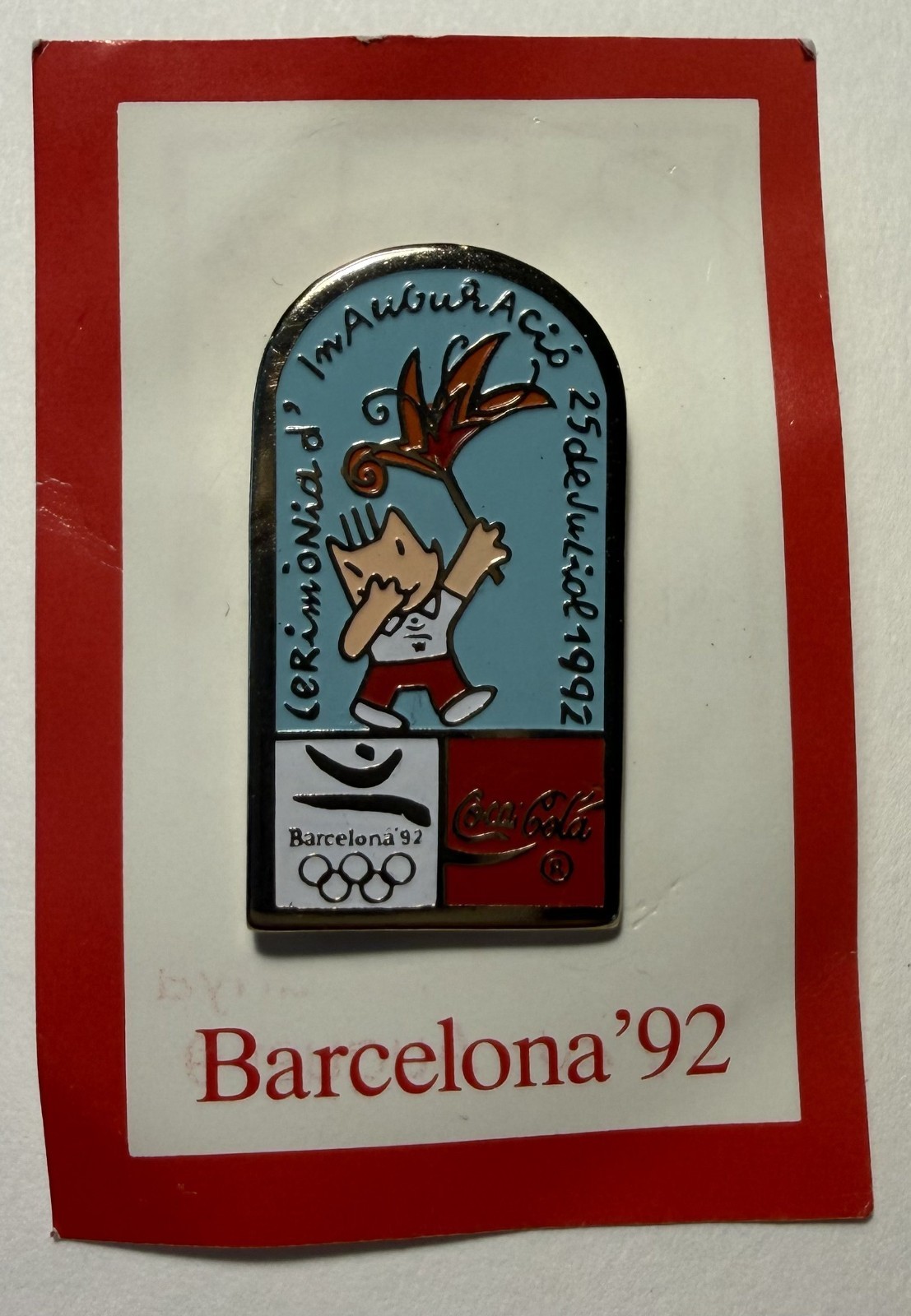 Vintage 1992 Barcelona Olympics Coca-Cola Pin from the Opening Ceremonies.