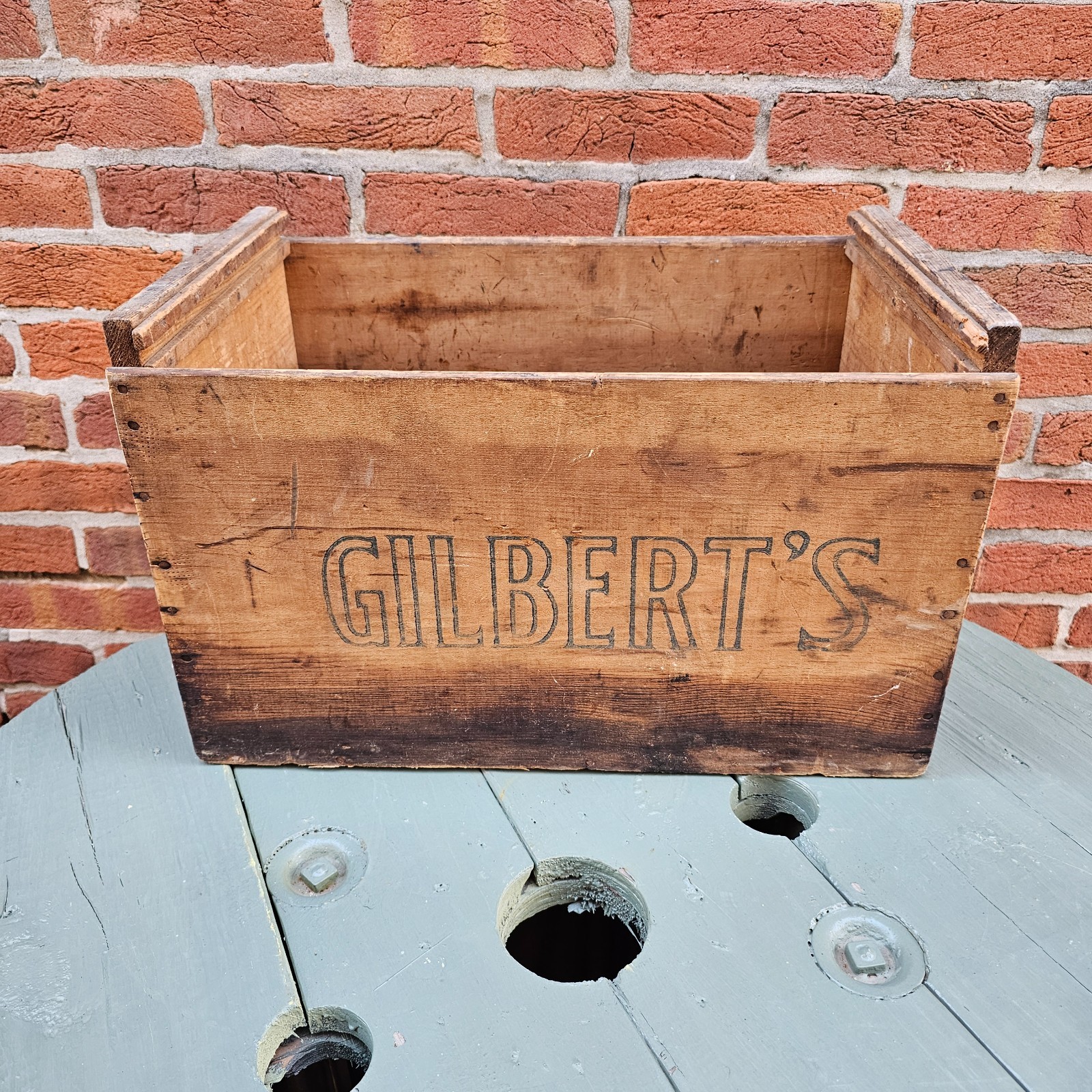 Vintage Gilbert\'s Wooden Storage Crate Box Advertising Display 18x12x11