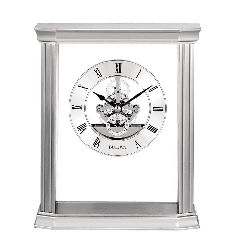 Bulova Table Clock Small 12? Rectangle Quarts Movement + Roman Numeral Metal
