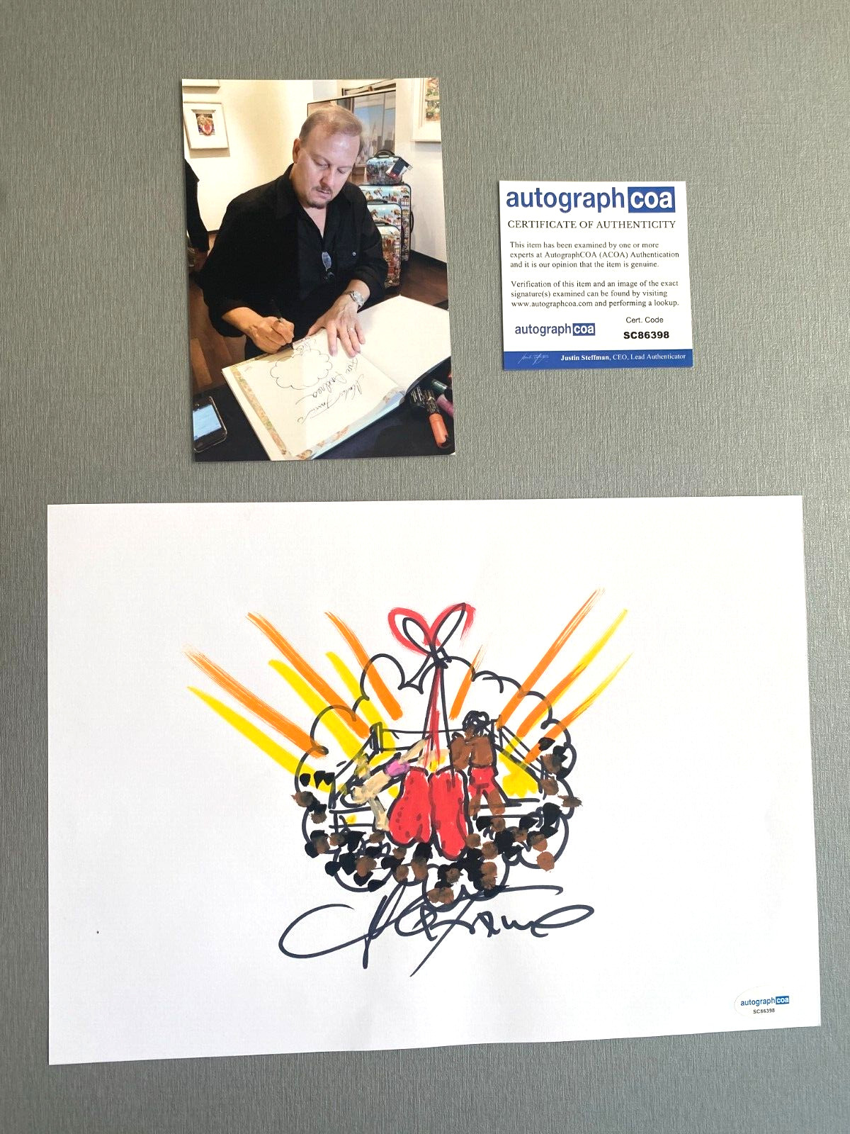 CHARLES FAZZINO in-person signed letter card 20x30 autograph drawing ACOA
