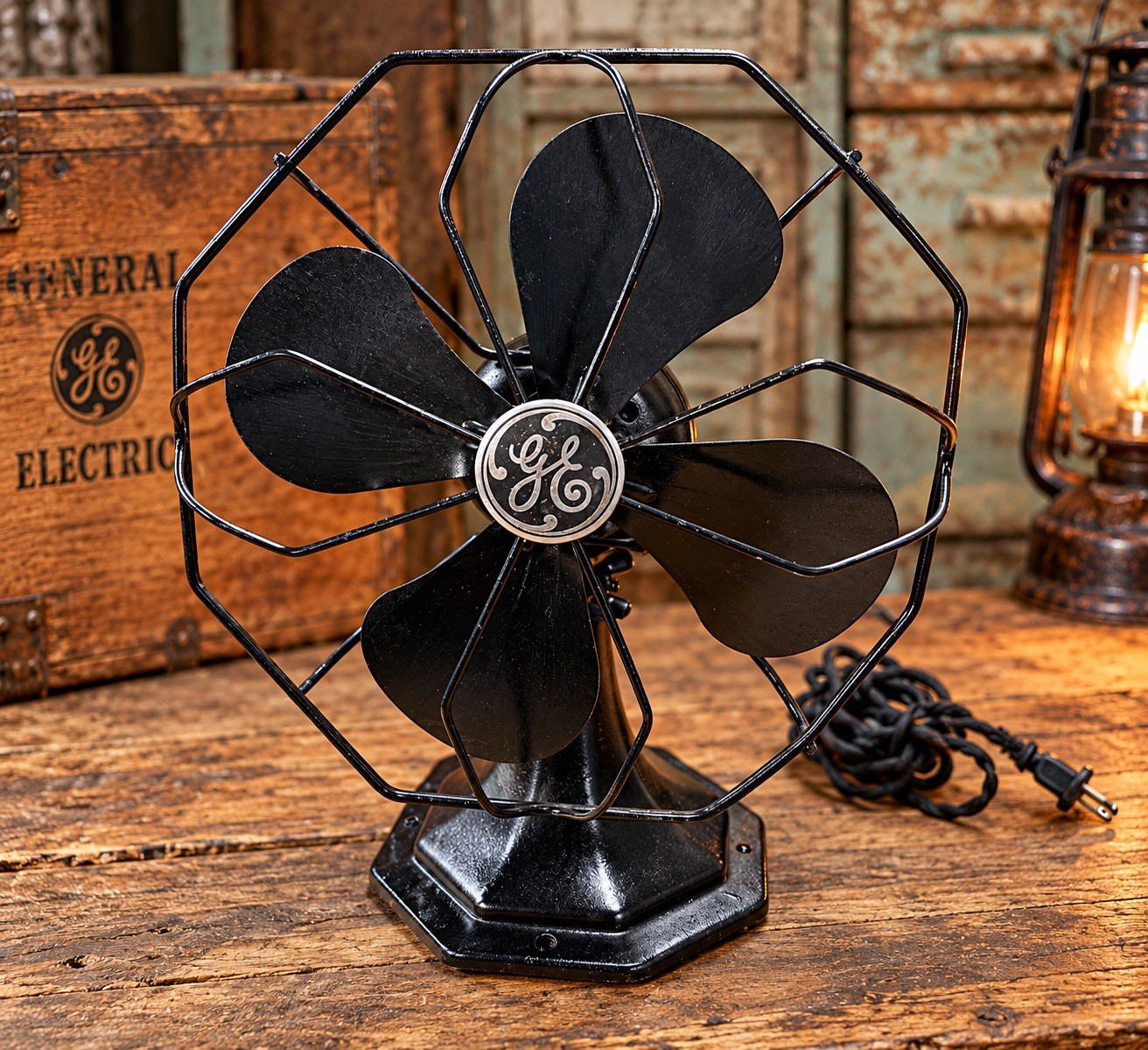 Vintage GE General Electric 49X718 Metal Blade Table Fan Art Deco Style Black