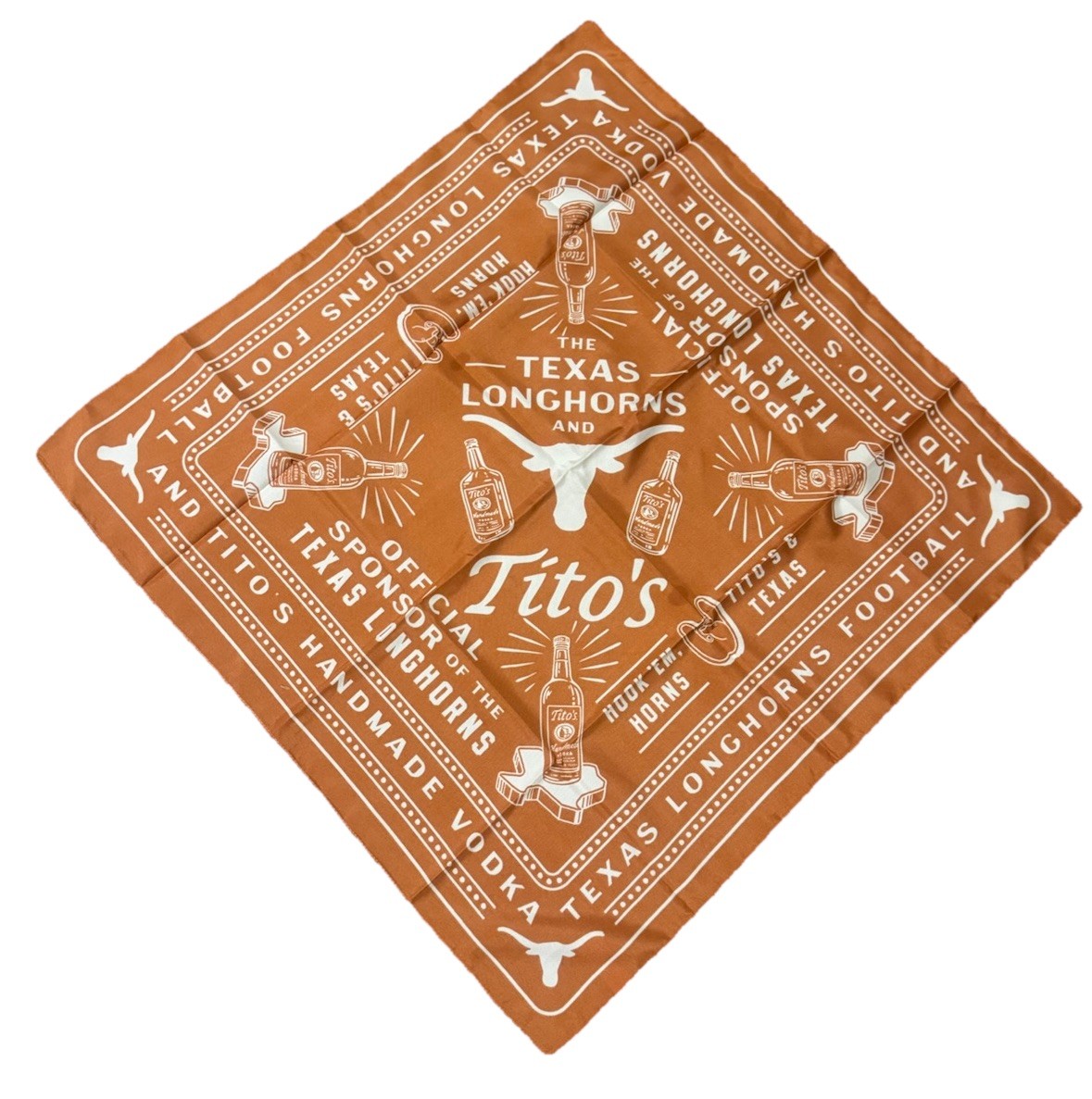 TITO\'S Handmade Vodka Handkerchief Bandana Texas Longhorns Orange 21.5” Square