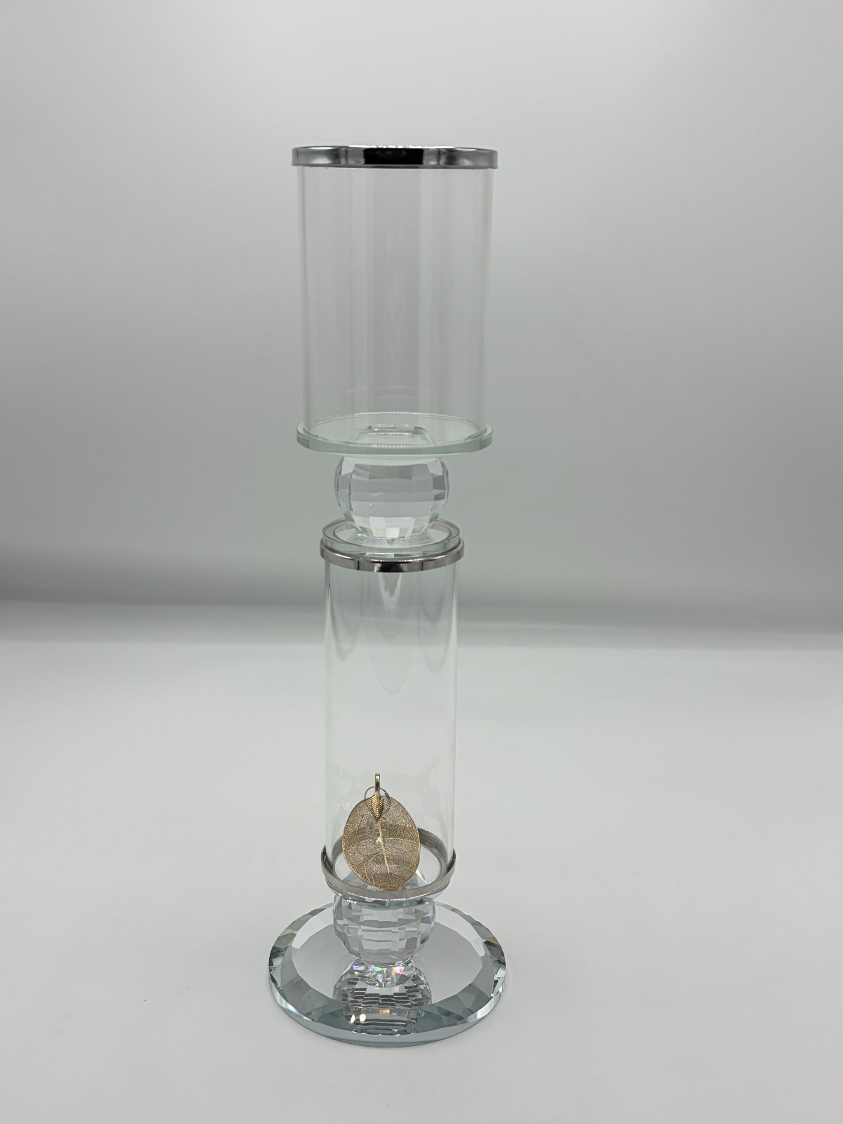 Crystal Glass Hurricane Candle Holder Tall Pedestal Silver Accent Table Decor