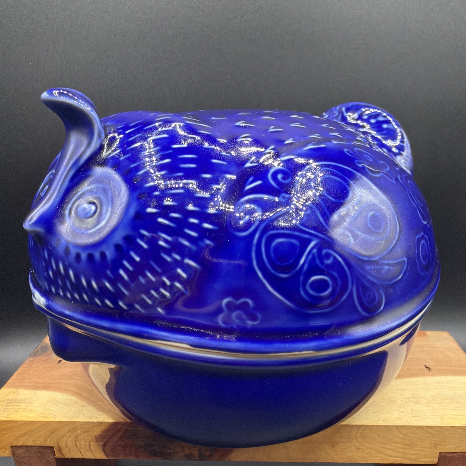 VTG ‘60s Environmental Ceramics Quail Dish Lidded Casserole Serving Bowl Cobalt