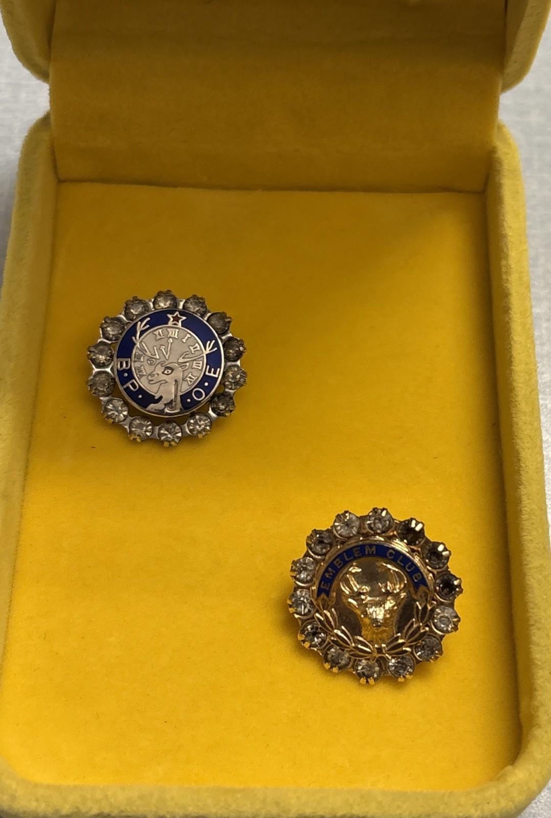 Vintage B.P.O.E Pins Elk Enamel Blue Silver Tone W/Cr Rhi & GOLD EMBLEM CLUB PIN