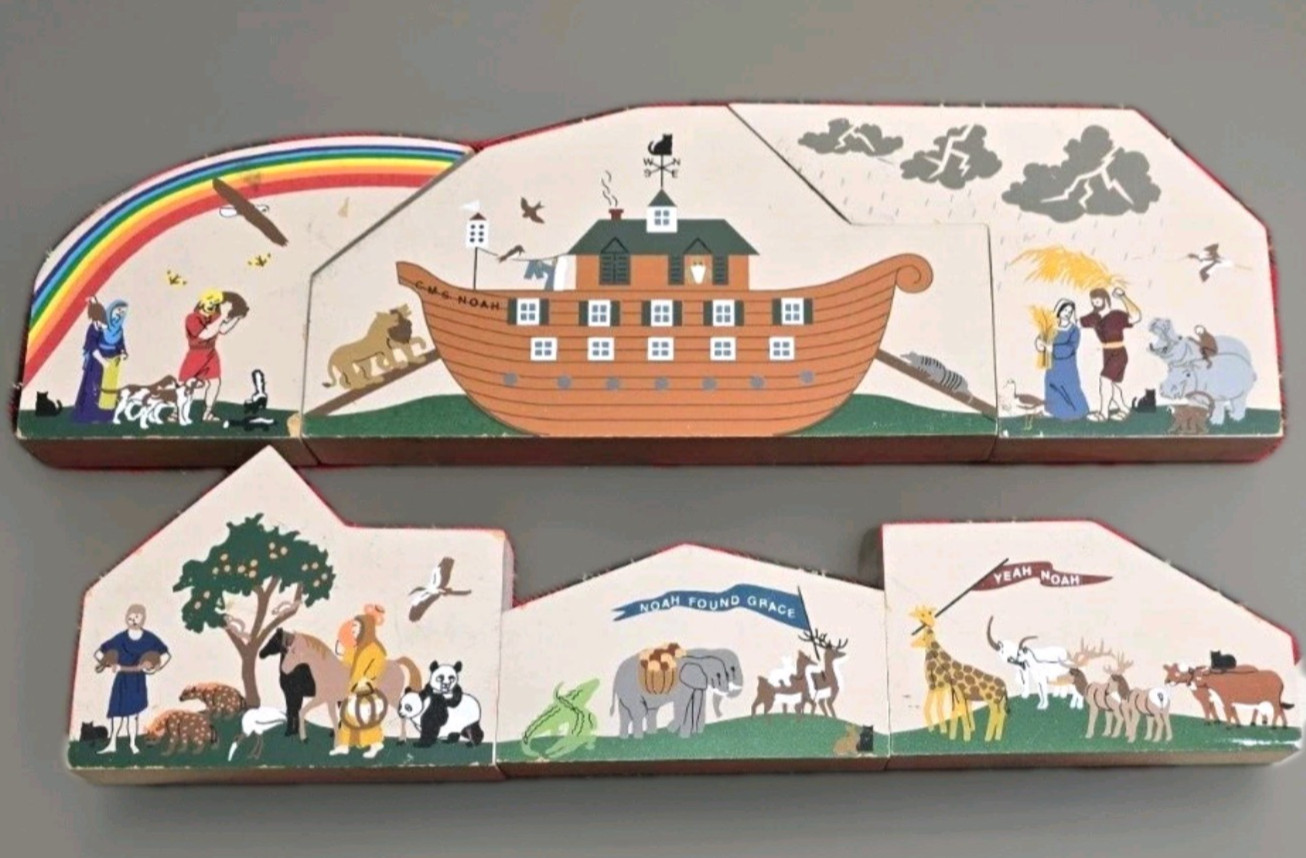 Vintage The Cat's Meow Noah's Ark Scene Lot of 6 Wood Shelf Sitters