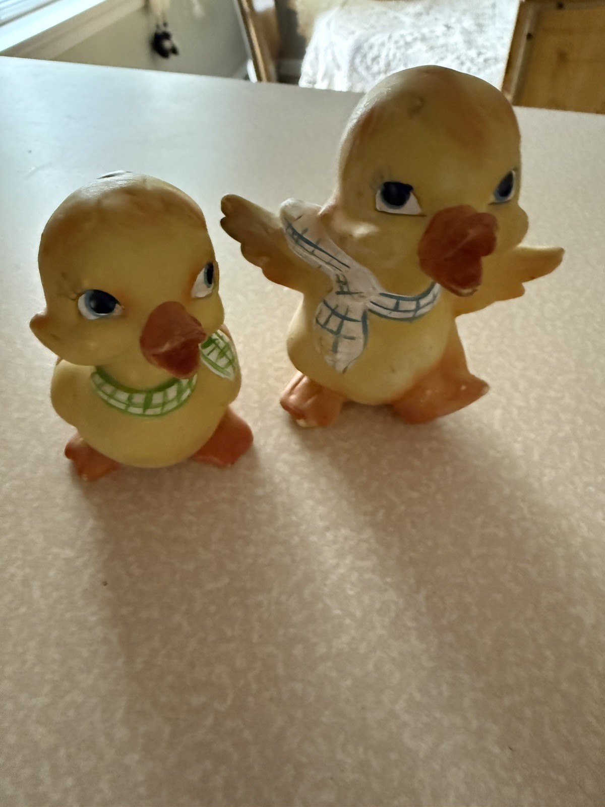 Vintage Hand Painted 2 Ceramic Baby Duck Anthropomorphic Figurines Enesco