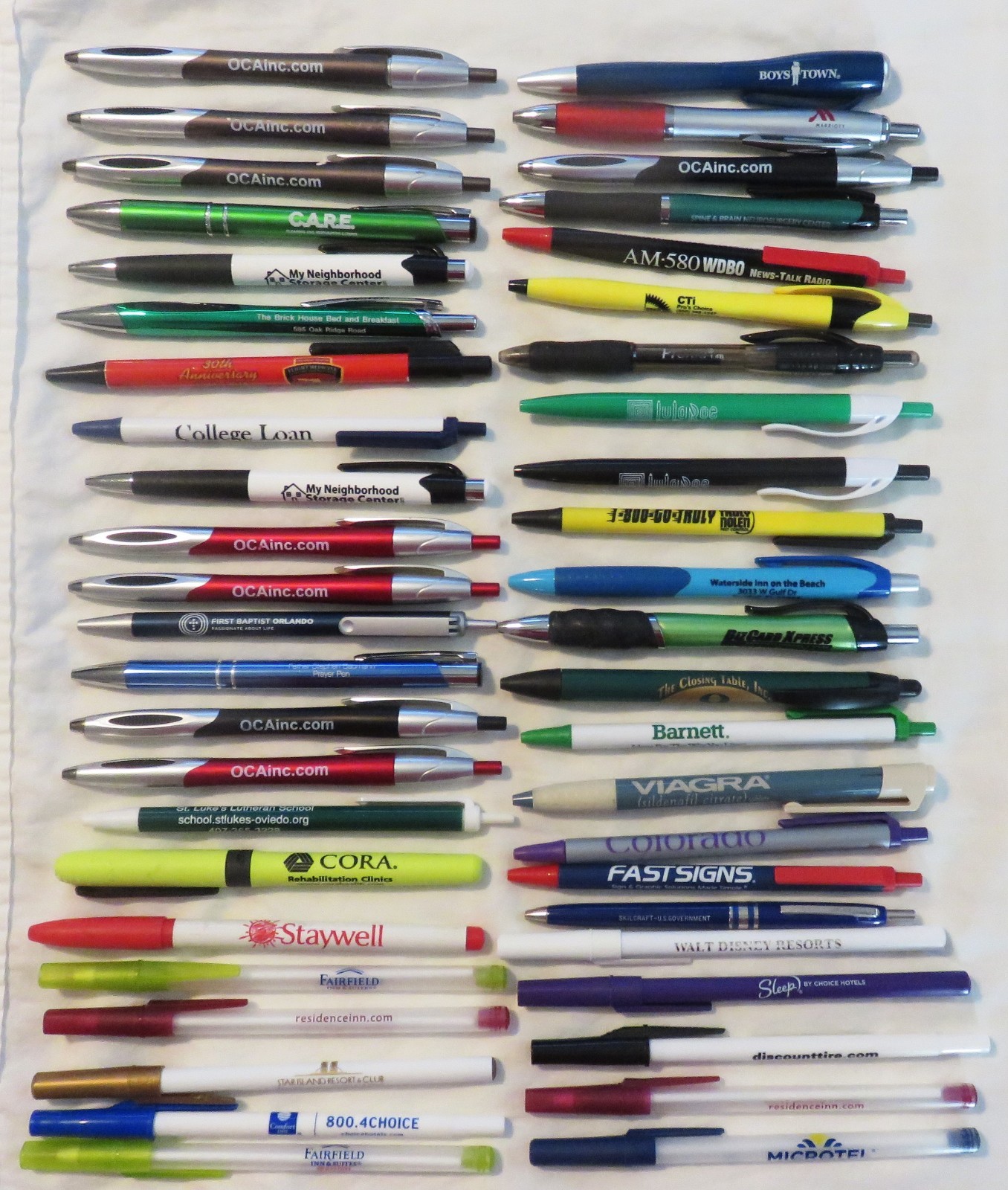 VIAGRA /BOYS TOWN/Hotel/Radio Station/LULAROE/Bank ADVERTISING PENS LOT OF 46