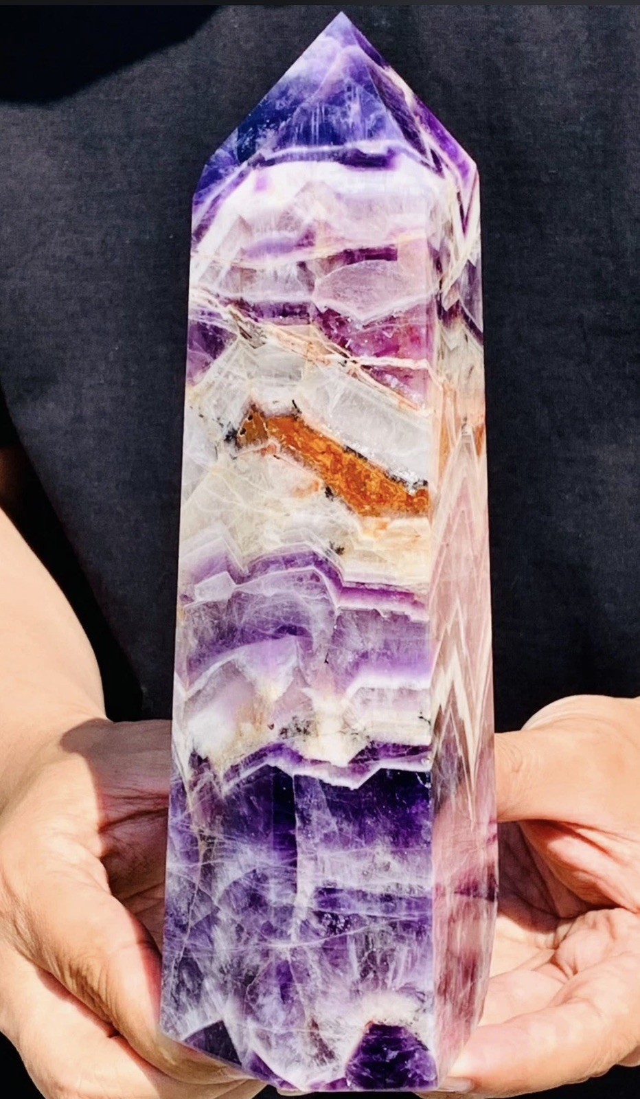3.4 lb Chevron Amethyst Crystal Obelisk Point Geode Healing Tower USA Seller 