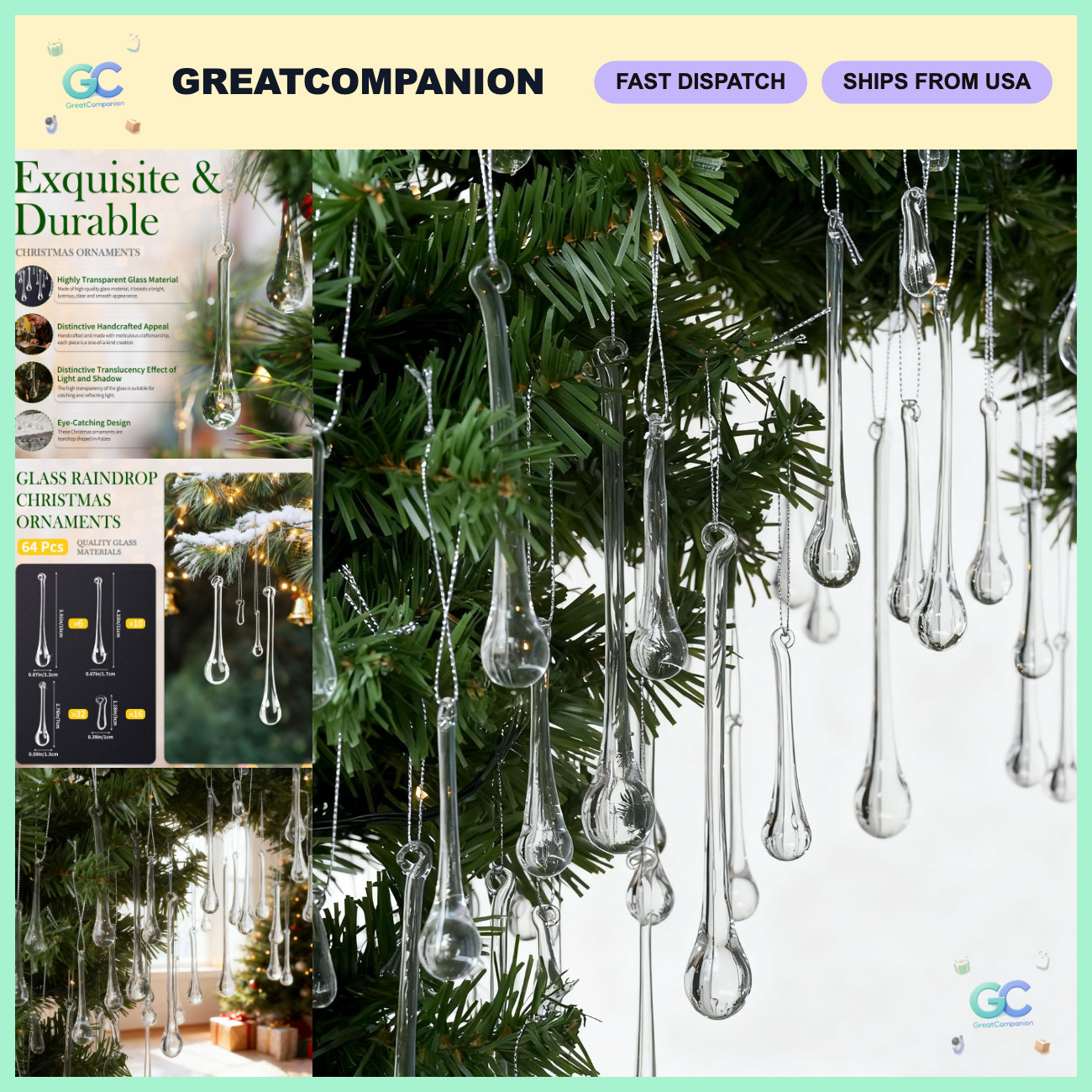 64 Pcs Clear Handmade Glass Crystal Teardrop Ornaments - Holiday Decor 64 Pcs Clear Handmade Glass Crystal Teardrop Ornaments - Holiday Decor