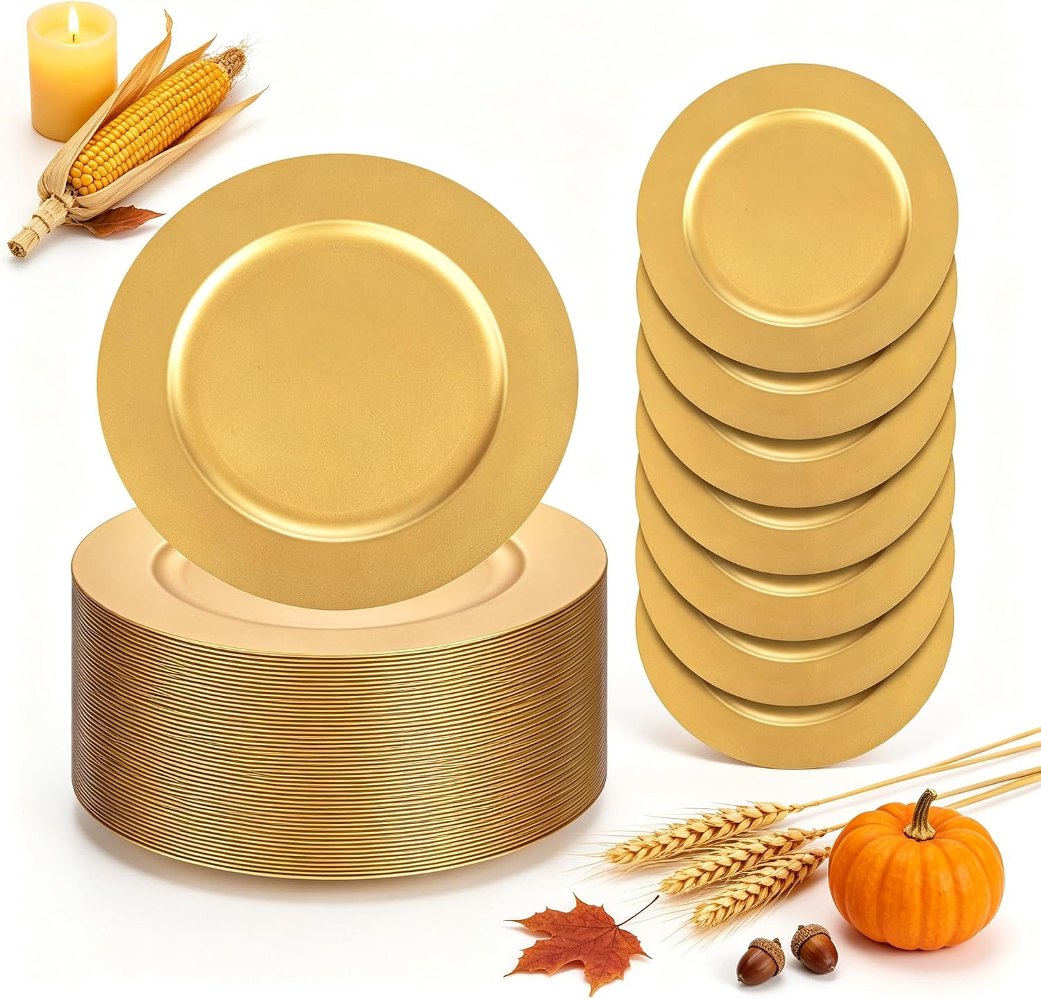 50 Gold Charger Plates Bulk for Wedding Receptions 13\
