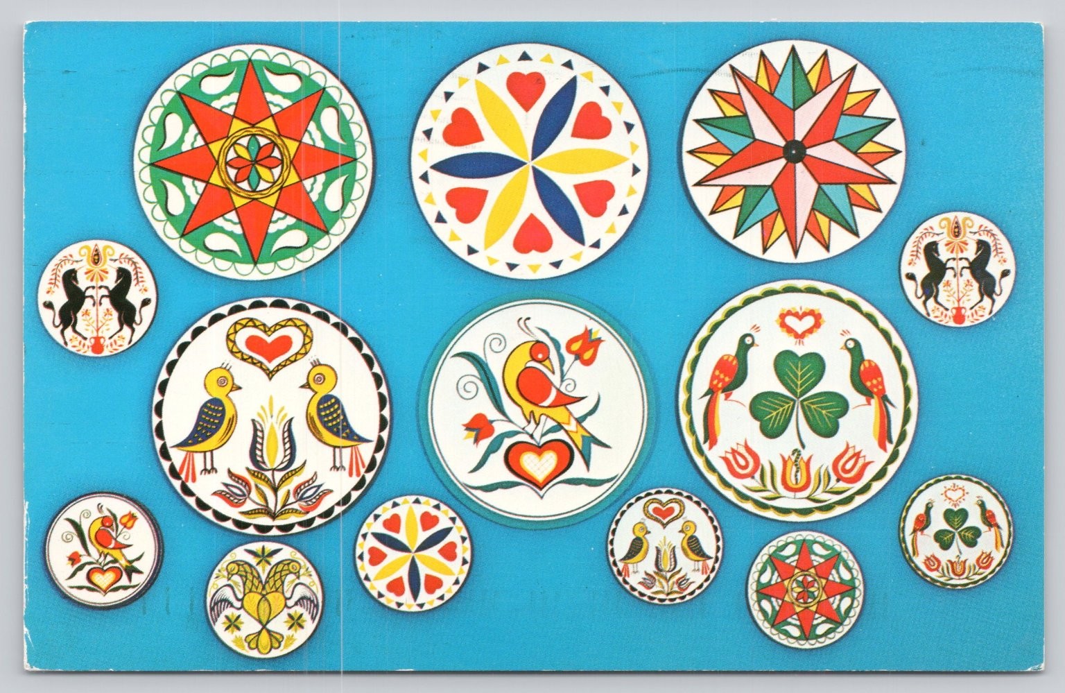 Vintage 1983 Pennsylvania Dutch Hex Signs Postcard - Intercourse, PA Folk Art
