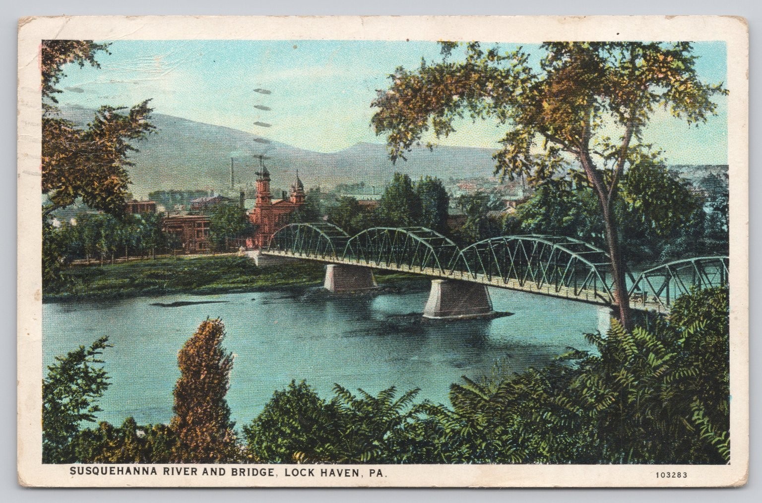 1929 Susquehanna River Bridge Lock Haven PA Postcard American Art
